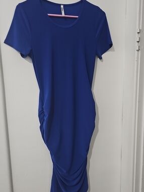 Women’s Royal Blue Scoop Neck Ruched Maxi Dress